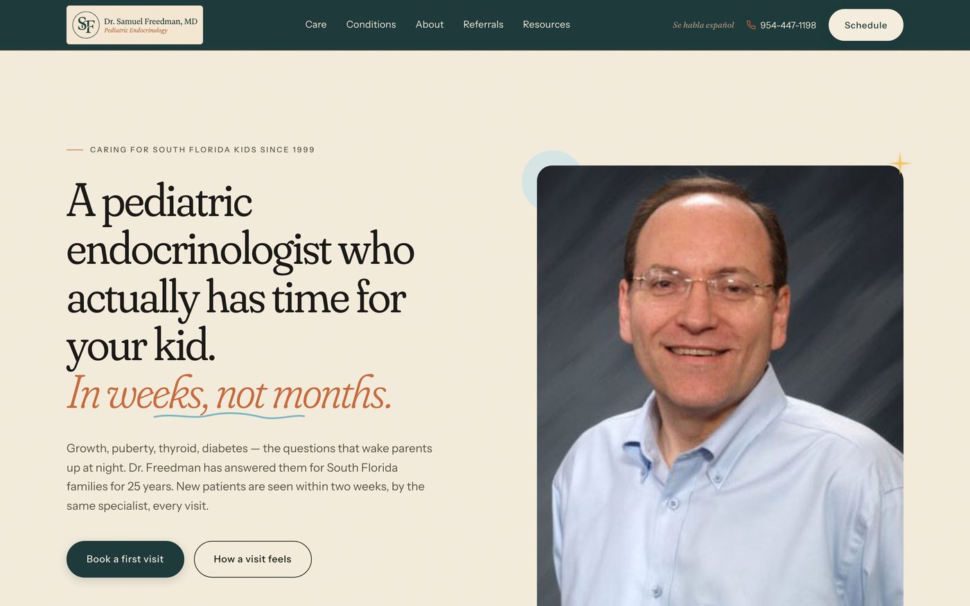 Dr. Samuel Freedman website, a sample build by High Leverage Websites