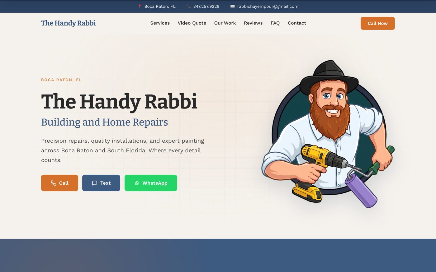 The Handy Rabbi website, a sample build by High Leverage Websites