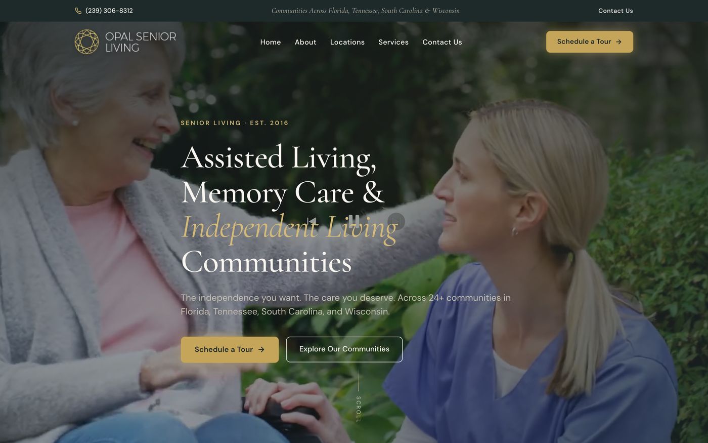 Opal Senior Living website, a sample build by High Leverage Websites