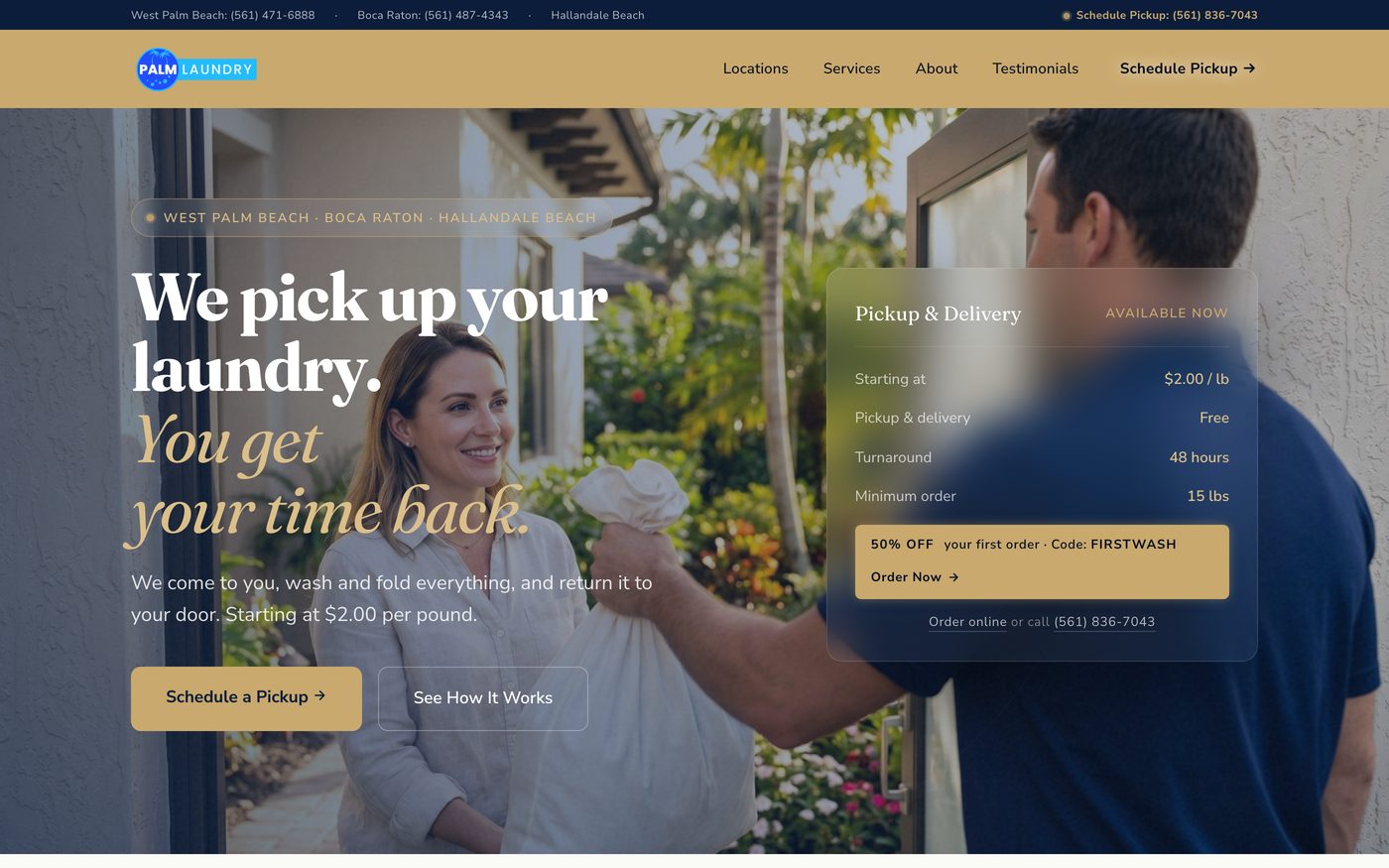 Palm Laundry website, a sample build by High Leverage Websites