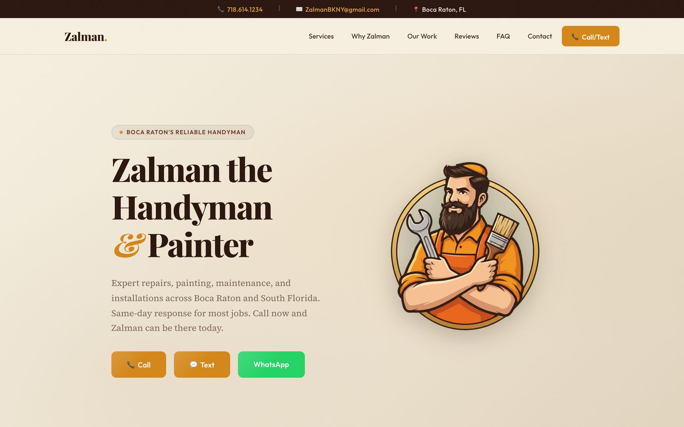 Zalman Handyman website, a sample build by High Leverage Websites